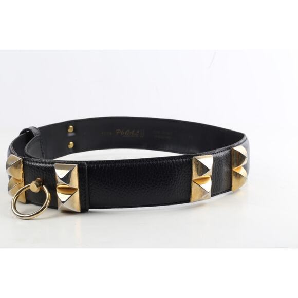 Vintage Black Studded Leather Adjustable Waist Belt Size 75 main image 8